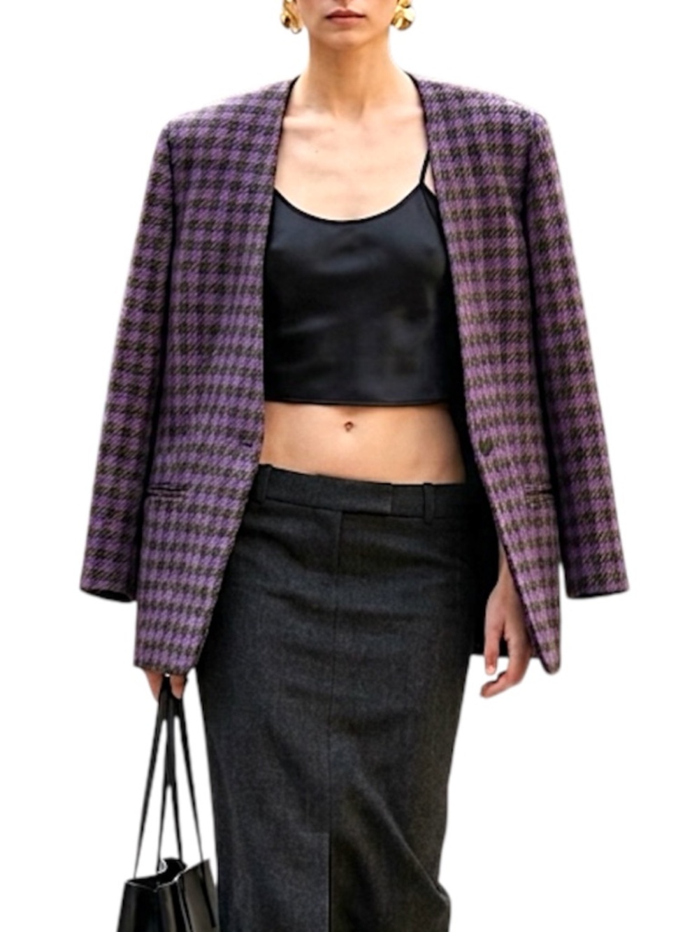 VTG 80s 90s pure wool purple olive houndstooth boxy oversized power blazer 14